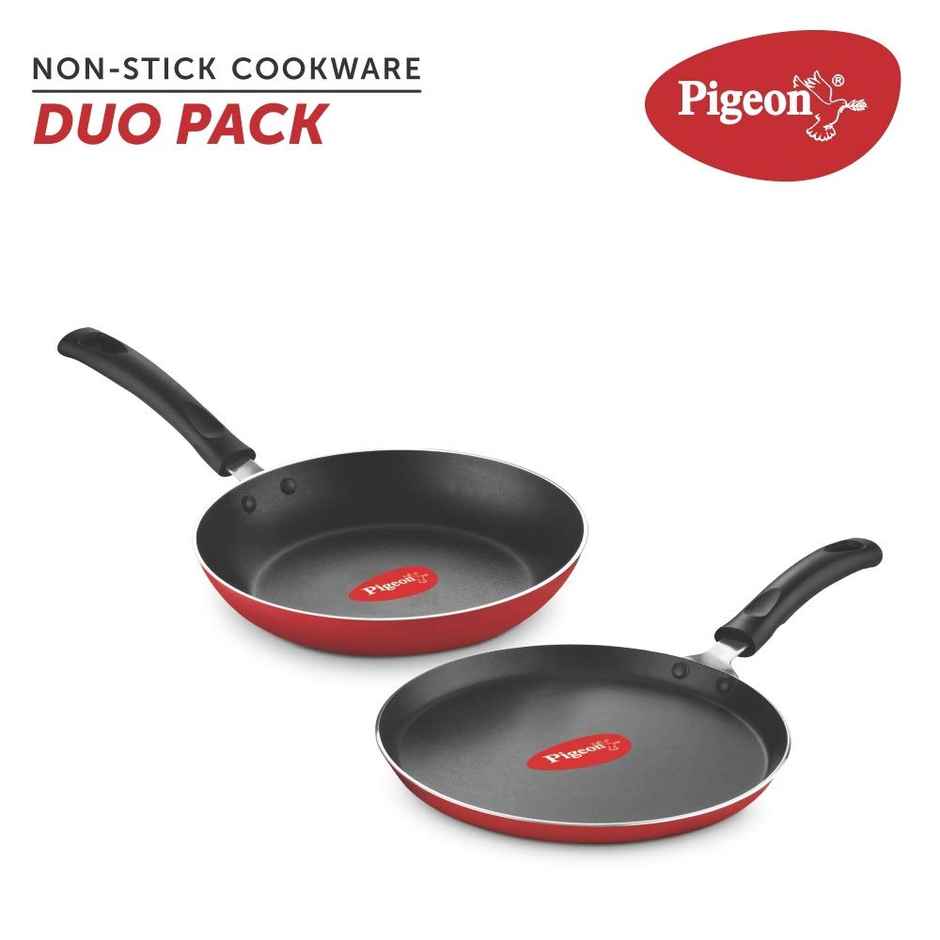 Pigeon Non-Stick Cookware Duo Pack Combo - Red | Non-Induction Base
