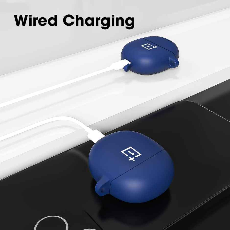 Sounce Silicone Case Cover for OnePlus Nord Buds CE | Shockproof with Keychain & LED Visible | Blue