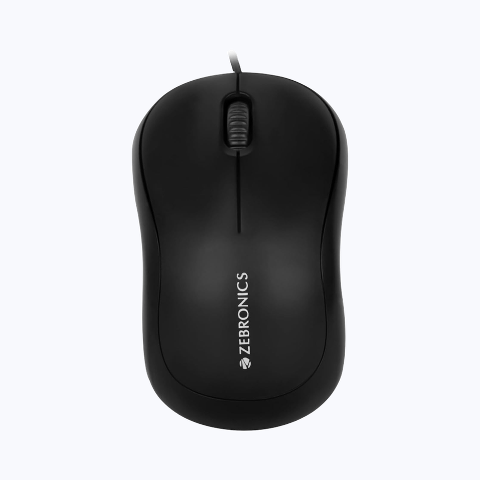 Zebronics Comfort Wired Mouse, 3-Button, 1000 DPI Optical Sensor, Plug & Play - Black