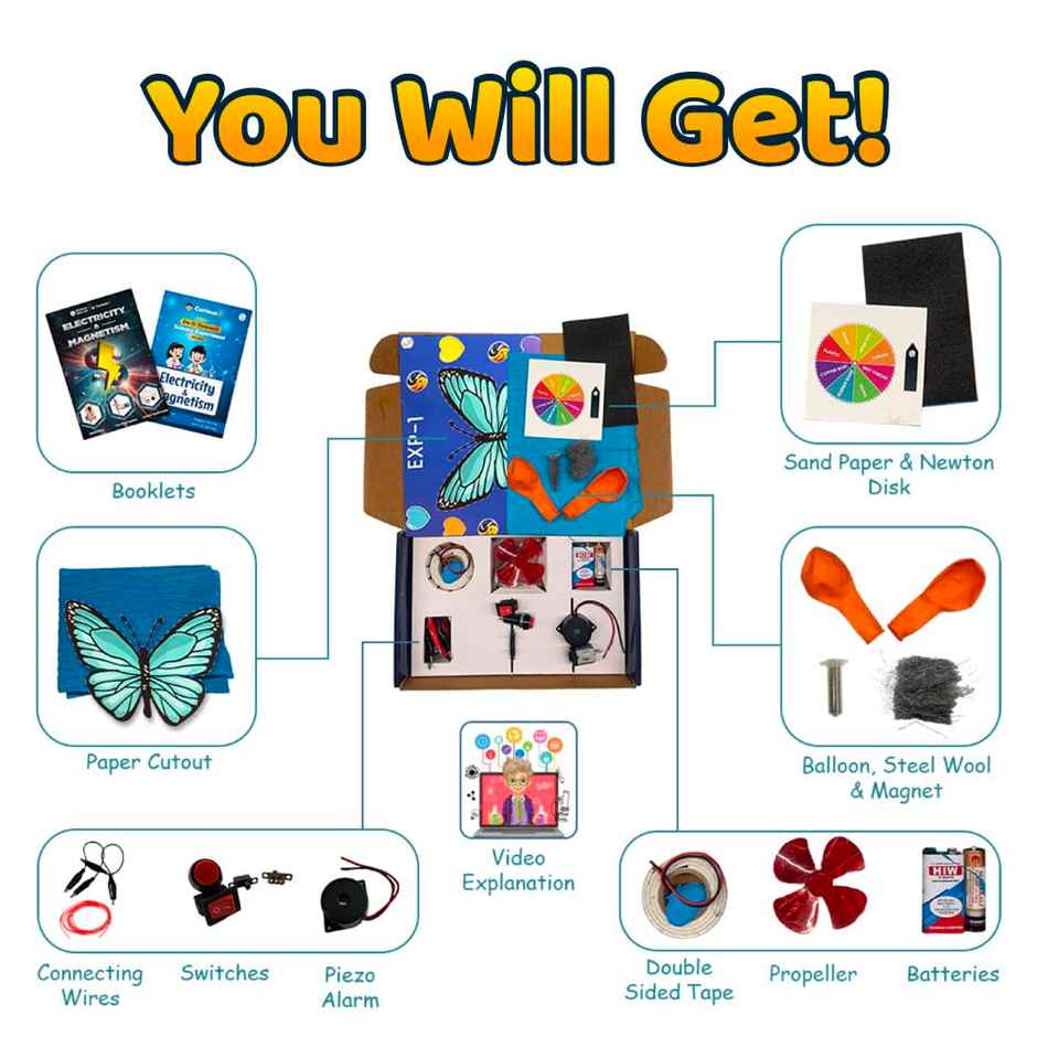Physics Wallah Curious Jr. Electricity & Magnetism Science Projects Kit | Multicolor