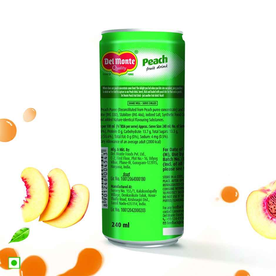 Del Monte Peach Fruit Drink with Real Peach Bits Sweet, Juicy & Perfect for Cocktails & Mocktails