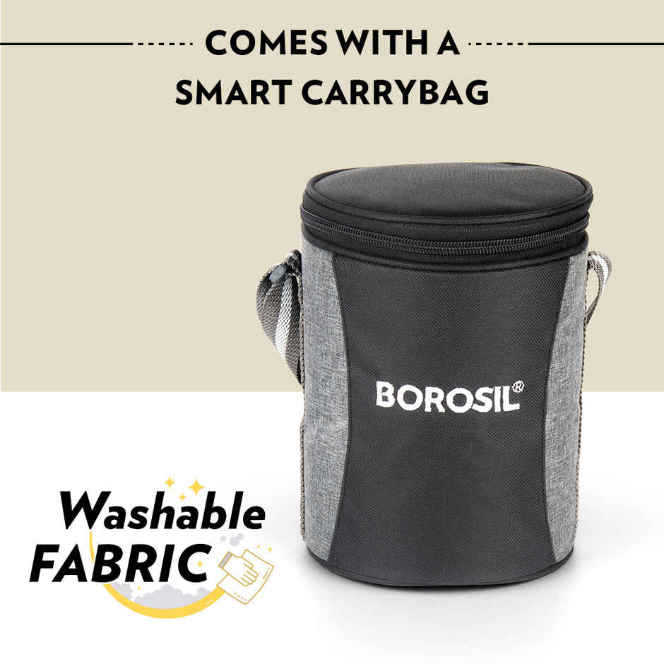 Borosil Feast Stainless Steel Lunchbox with Carry Bag Mixed Sizes Tiffin