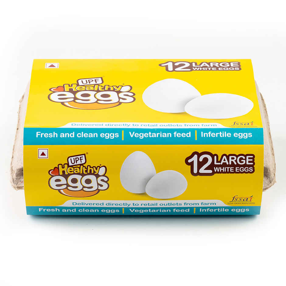 UPF Healthy White - Large Eggs, 12 Pieces | Protein Rich | Veg Feed | Infertile