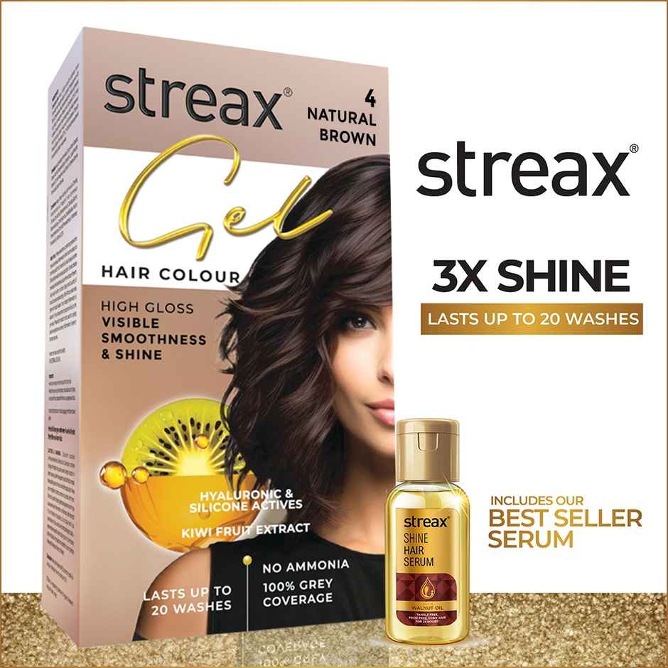 Streax Gel Hair Colour For Women, Natural Brown 4 |No Ammonia Hair Color|100% Grey Coverage