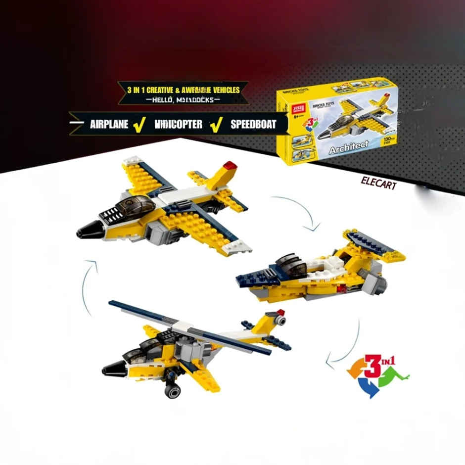 Fablue 3 in 1 Airplane Architect Building Blocks Toy Set for Kids