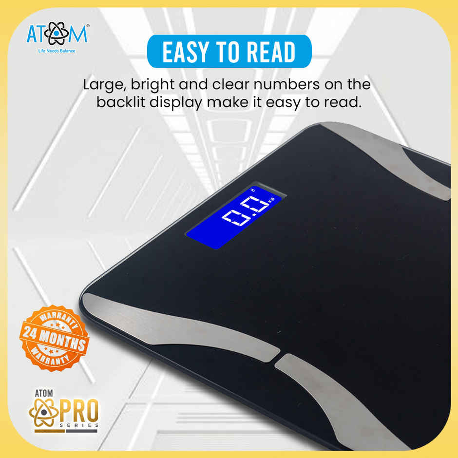 ATOM Aliston A 1010 Smart BMI Weighing Machine Capacity 180 kg | 6 Body Parameters with Mobile App