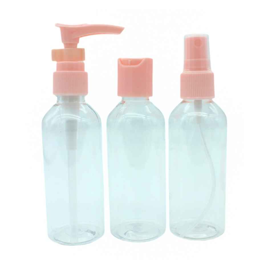 Plastic Multipurpose Cosmetic Travel Pouch Kit with 3 Empty Refillable Bottles & 3 Jars | Se7en