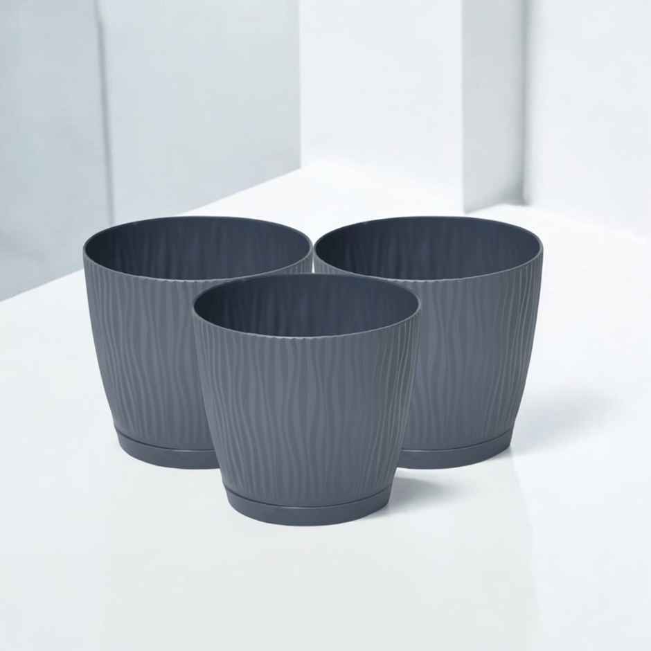 Nurturing Green - Self Watering Pots | Set of 3 | Grey | 14cm x 12.5cm | Flower Pots for Plant