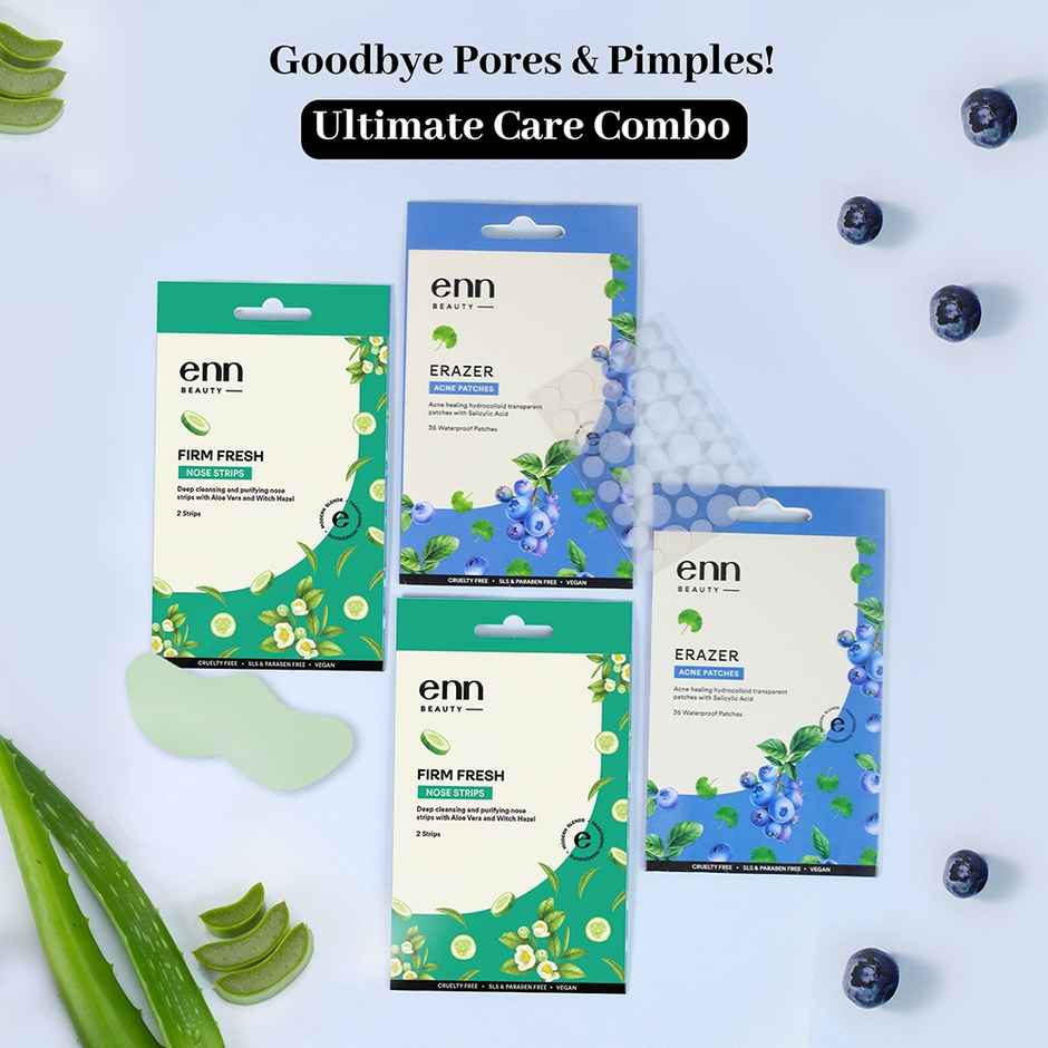 Enn Beauty Erazer Acne Patches & 2 Deep Cleansing Nose Strip Combo