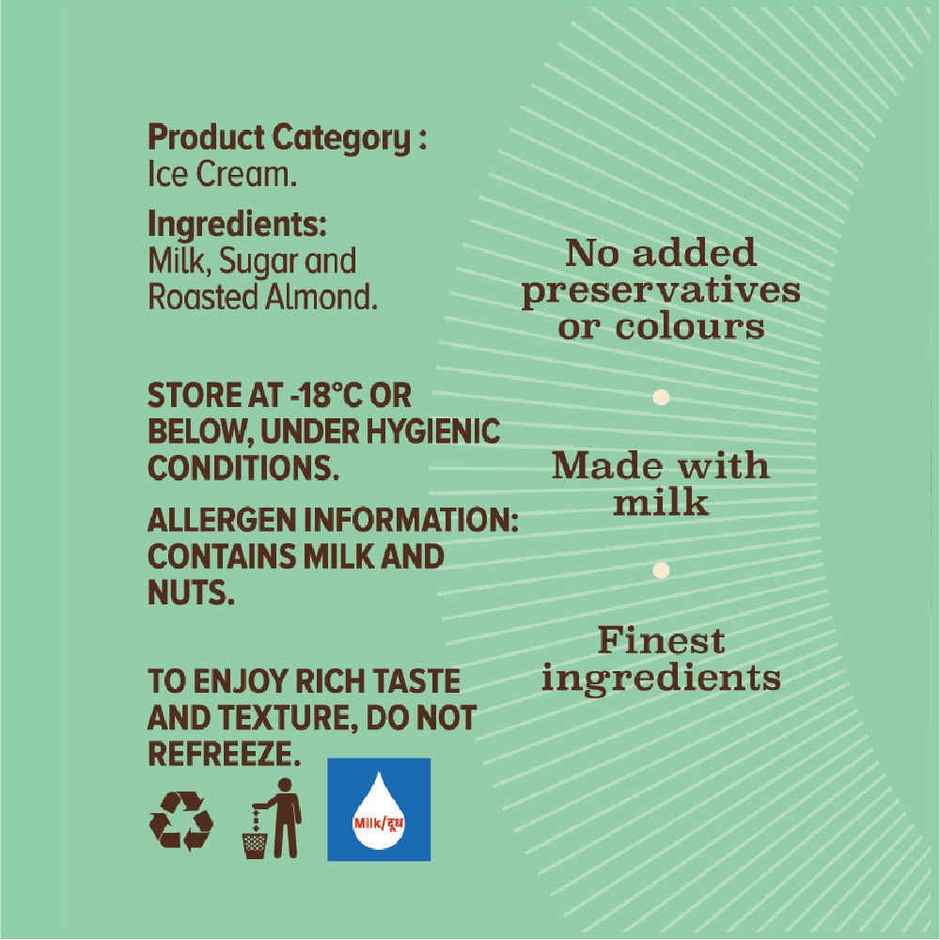 NIC Roasted Almond Ice Cream Tub | Preservative Free | No Artificial Flavors