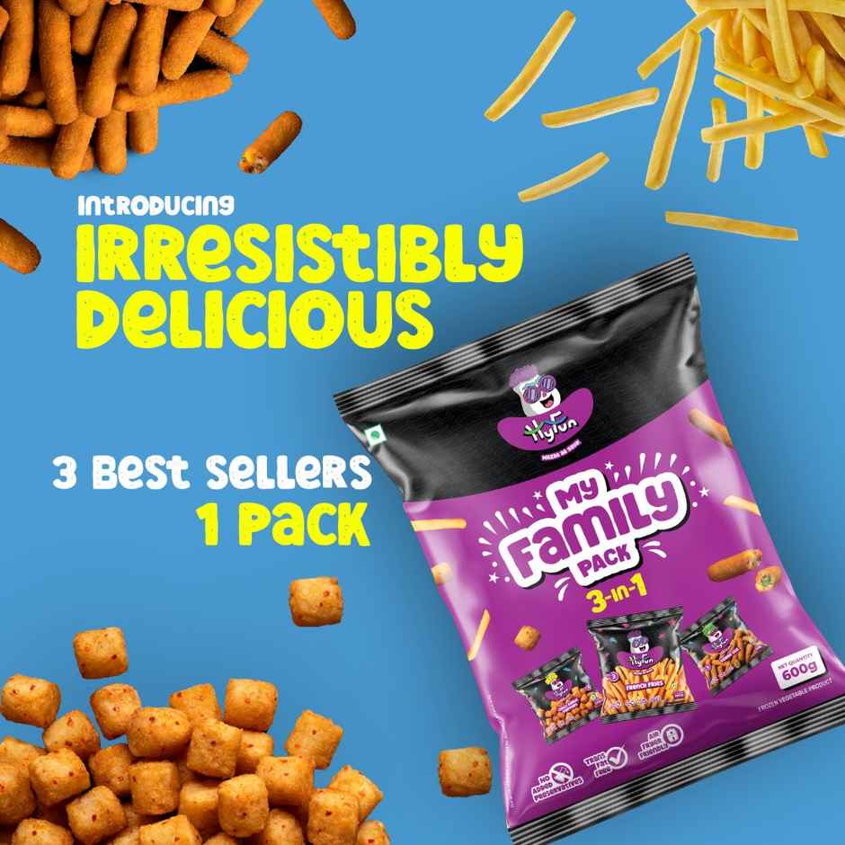 HyFun My Family Pack | 3-in-1 French Fries, Chilli Garlic Poppers & Veggie Stix | Frozen