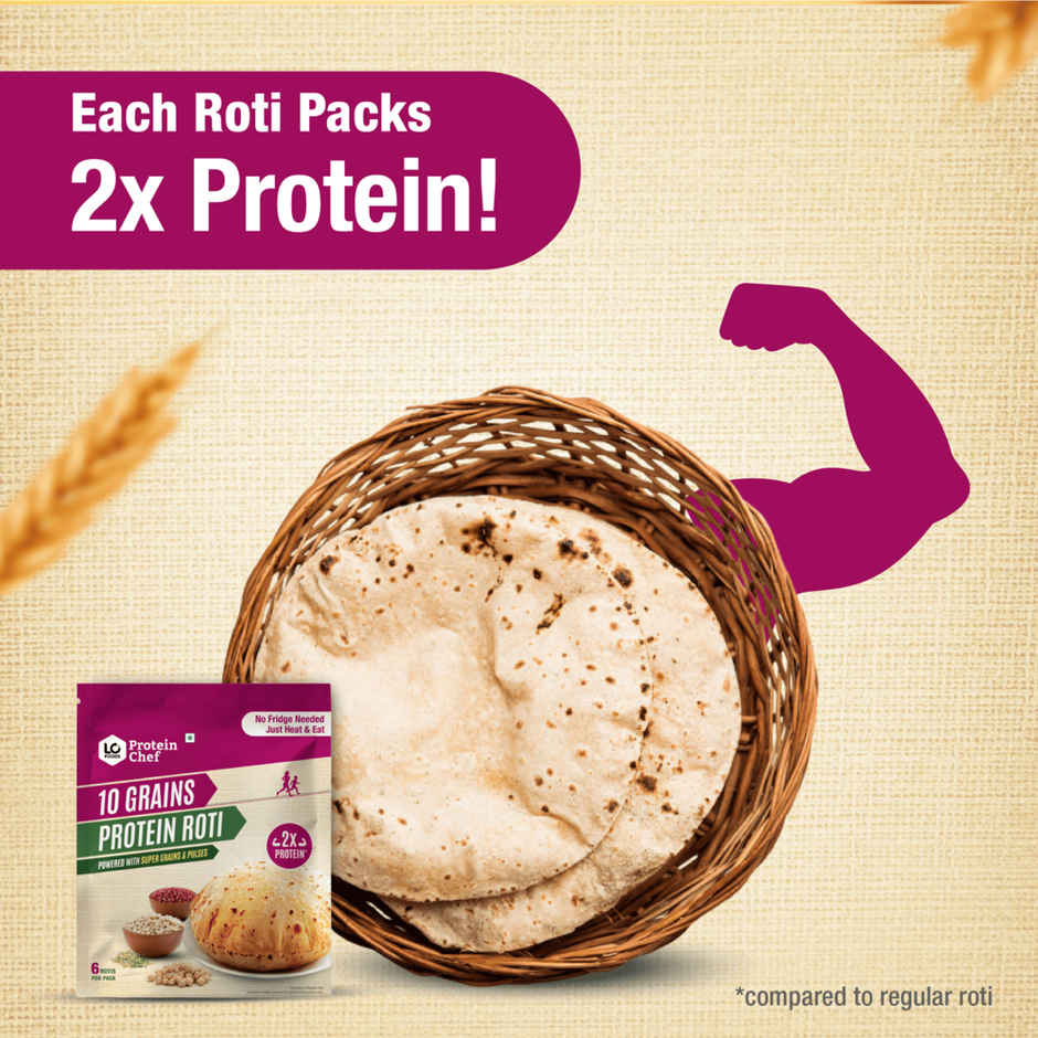 Protein Chef 10 Grains Protein Roti | Non Frozen Fresh Whole Wheat | Ready to Cook Chapati Combo 
