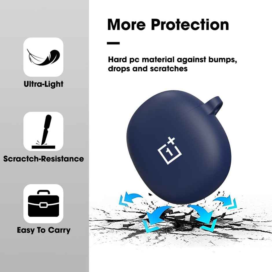 Sounce Silicone Case Cover for OnePlus Nord Buds CE | Shockproof with Keychain & LED Visible | Blue