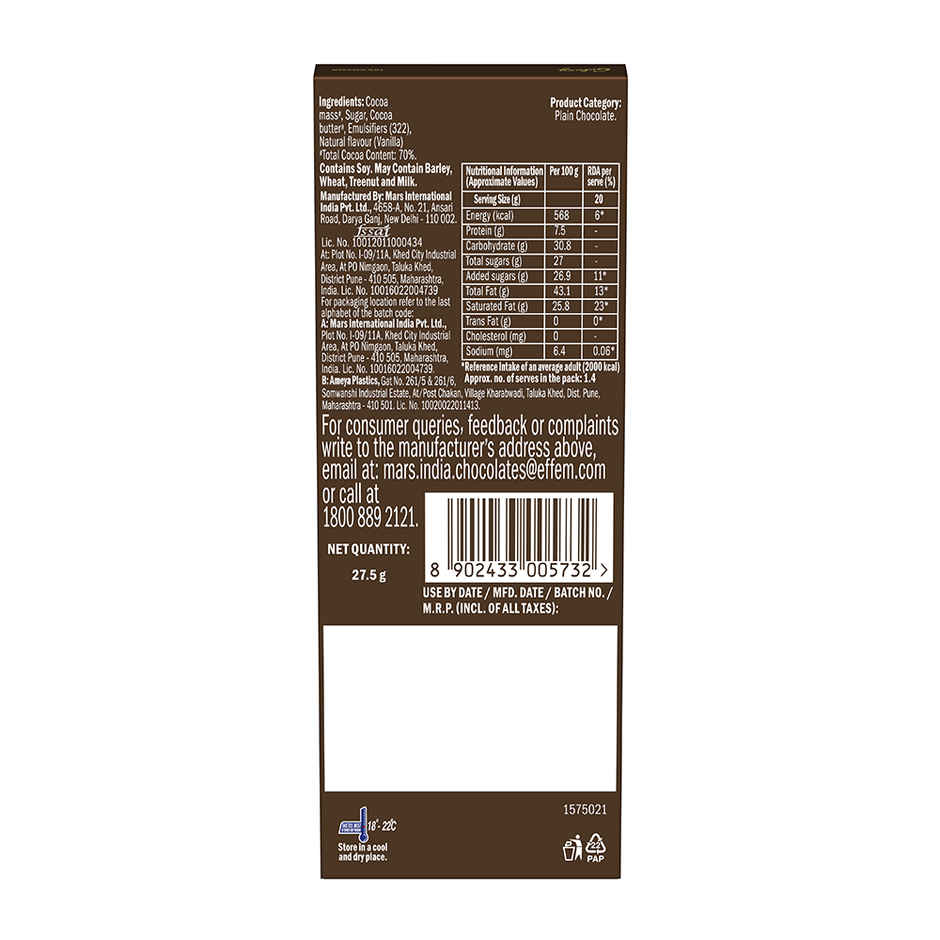 Galaxy Fusions Dark Chocolate Bar With 70% Cocoa