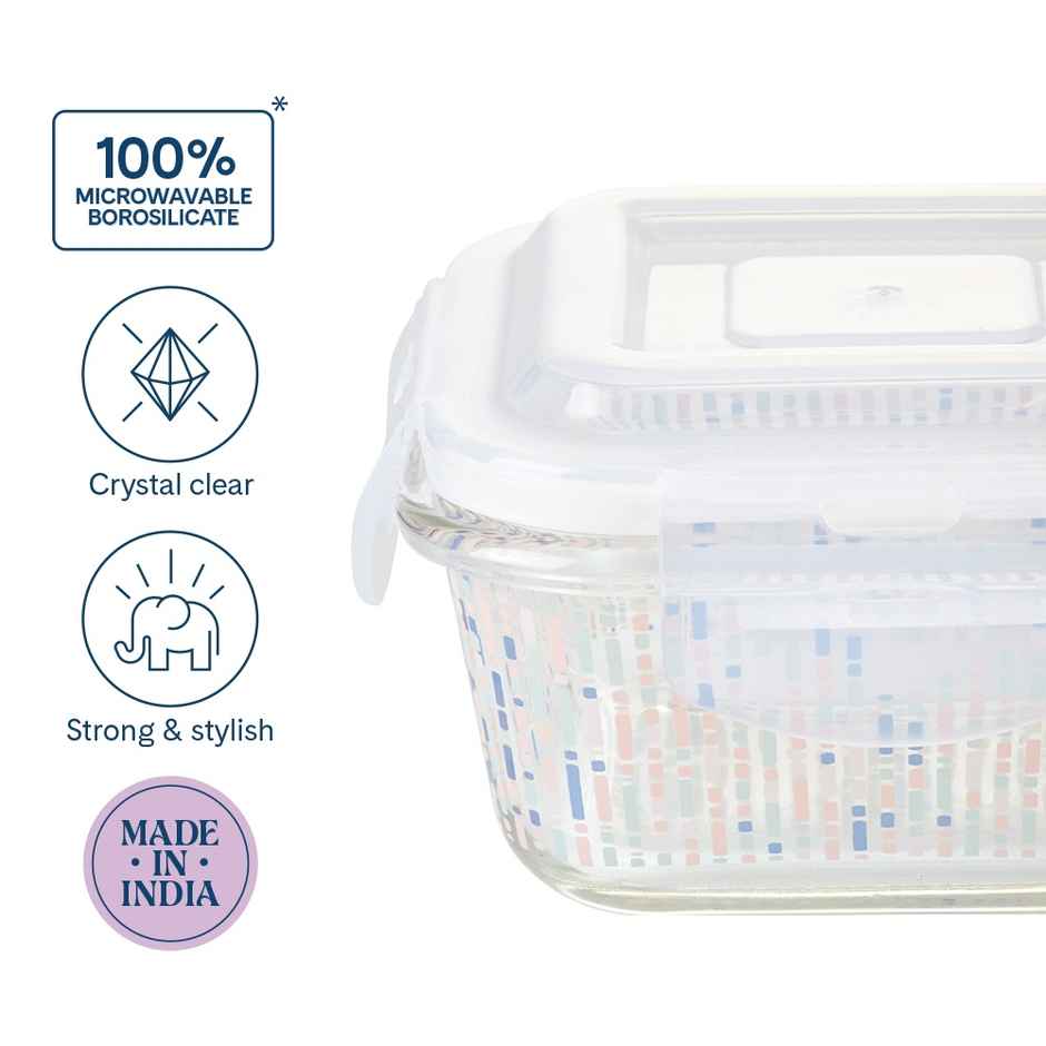 Larah Glassware Vogue Borosilicate Glass Lunchbox 2pc Square Container | 320ml | Microwave Safe
