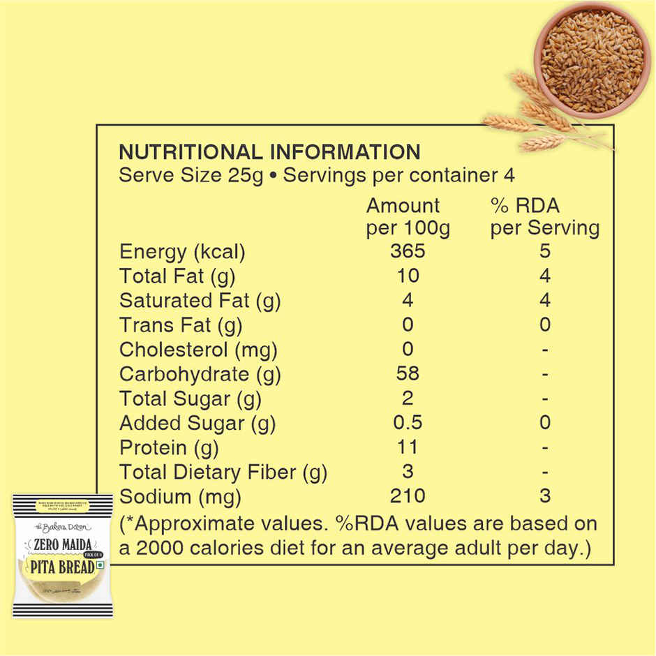 The Baker's Dozen Zero Maida Pita Bread | Whole Wheat | Gut Friendly | Flat Bread | Clean Label