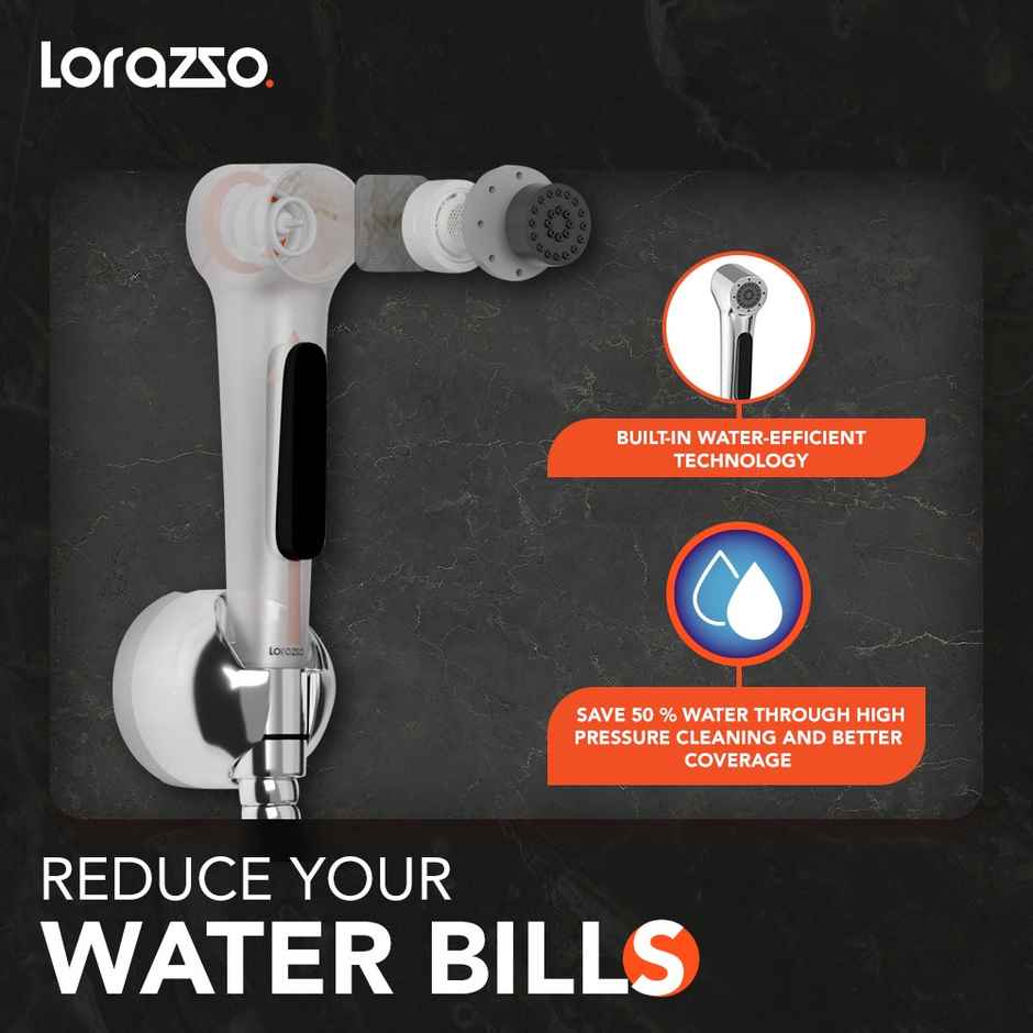 Lorazzo Imperial Health Faucet Jet Spray Set with 1-meter Hose Pipe | SS 304 and Wall Hook
