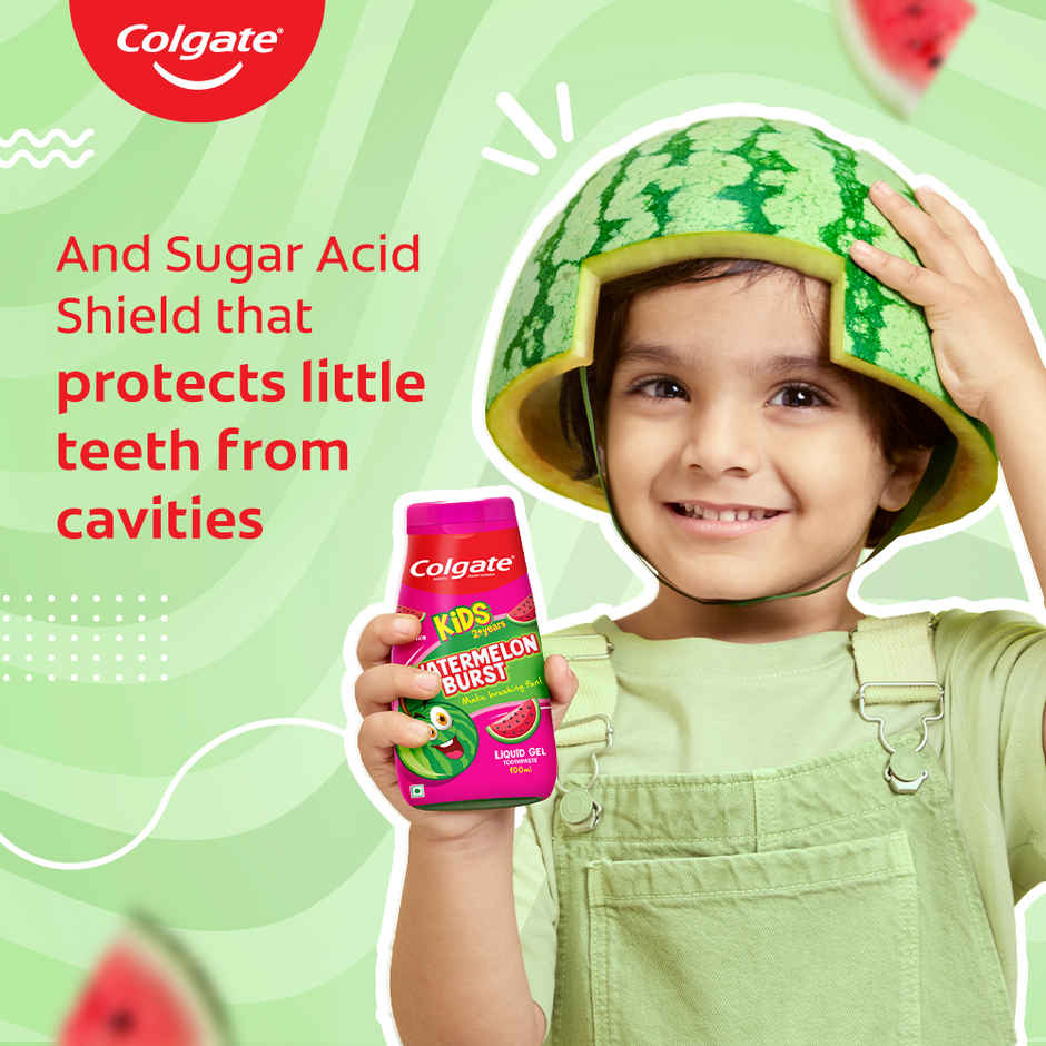 Colgate Kids Toothpaste, Fun Squeezy Bottle, Watermelon Flavor, Safe, Paraben-Free, Age 2-6yr