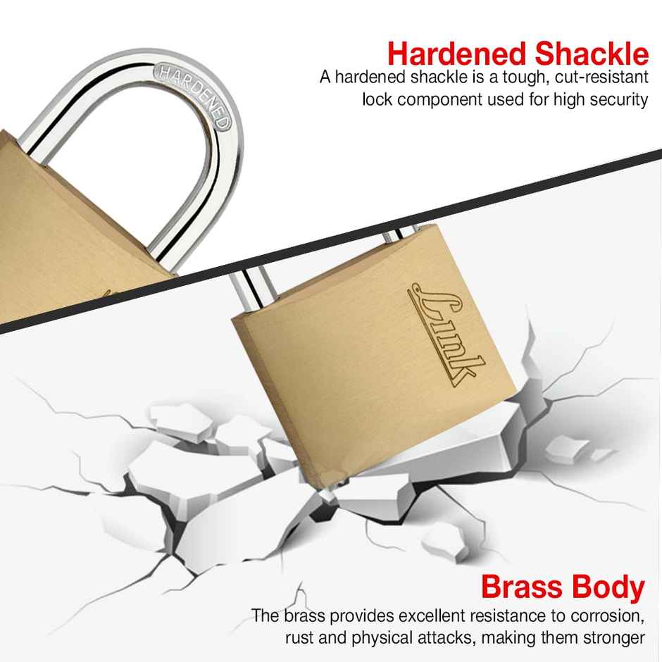 Link Solid brass body with double locking mechanism PT-60 mm New Lock | Hardened Shackle |Padlock