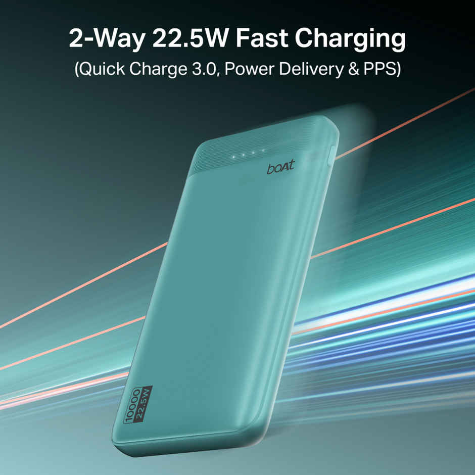 boAt Energyshroom PB300 Activ Wired Powerbank with 22.5W Fast Charging, 10,000mAh, 12-Layer Smart IC Protection, 3 output ports - Cerulean Blue