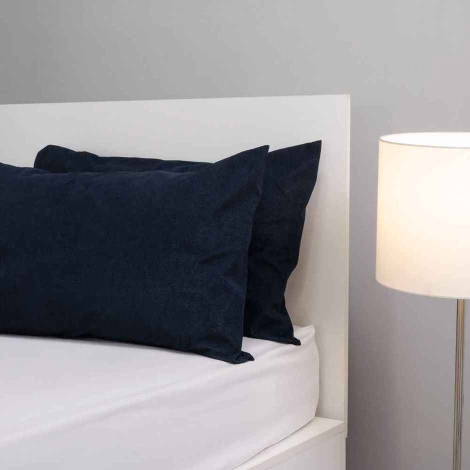 Wakefit Waterproof Pillow Protector | 28x18 in | Terry Cotton | Set of 2 | Navy | Zipper Closure
