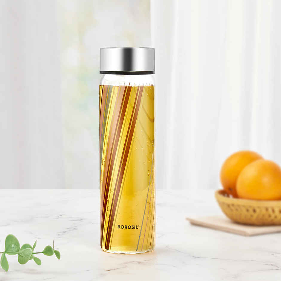 Borosil Prism Wide Mouth Bottle with Metal Lid Borosilicate Glass Dishwasher Safe