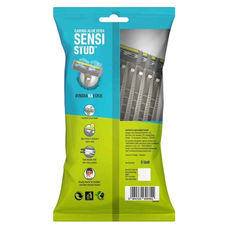 Bombay Shaving Company Disposable Razor for Men| Pack of 5 Razors | Aloe Lubra Strip | Sensi Stud