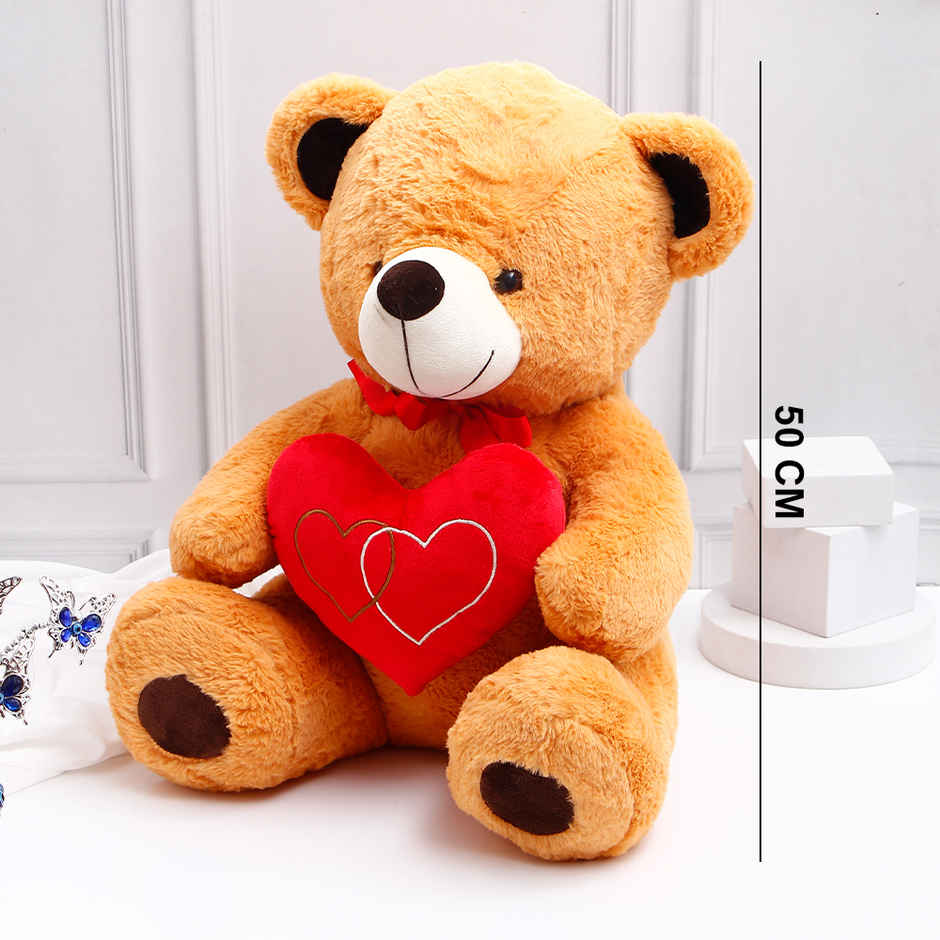 Archies Fluffy Teddy Bear Brown with Red Heart - 50 cm