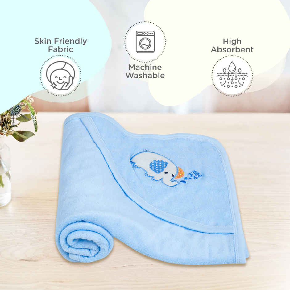 Mee Mee Bamboo Cotton Premium Baby Washcloth | Newborn Essentials | Blue | 80x80 cm