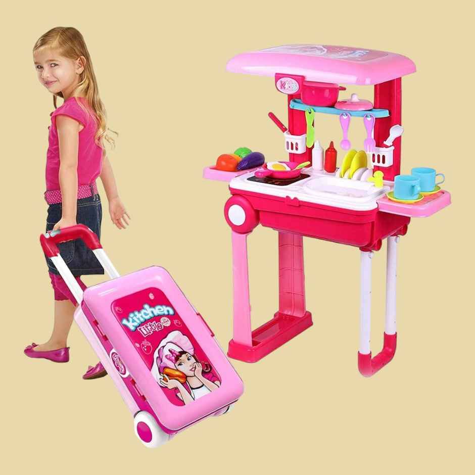 Wembley Kitchen Set For Kids Girl Big Size Cooking Set Toys Trolley - Bis Approved - Made In India