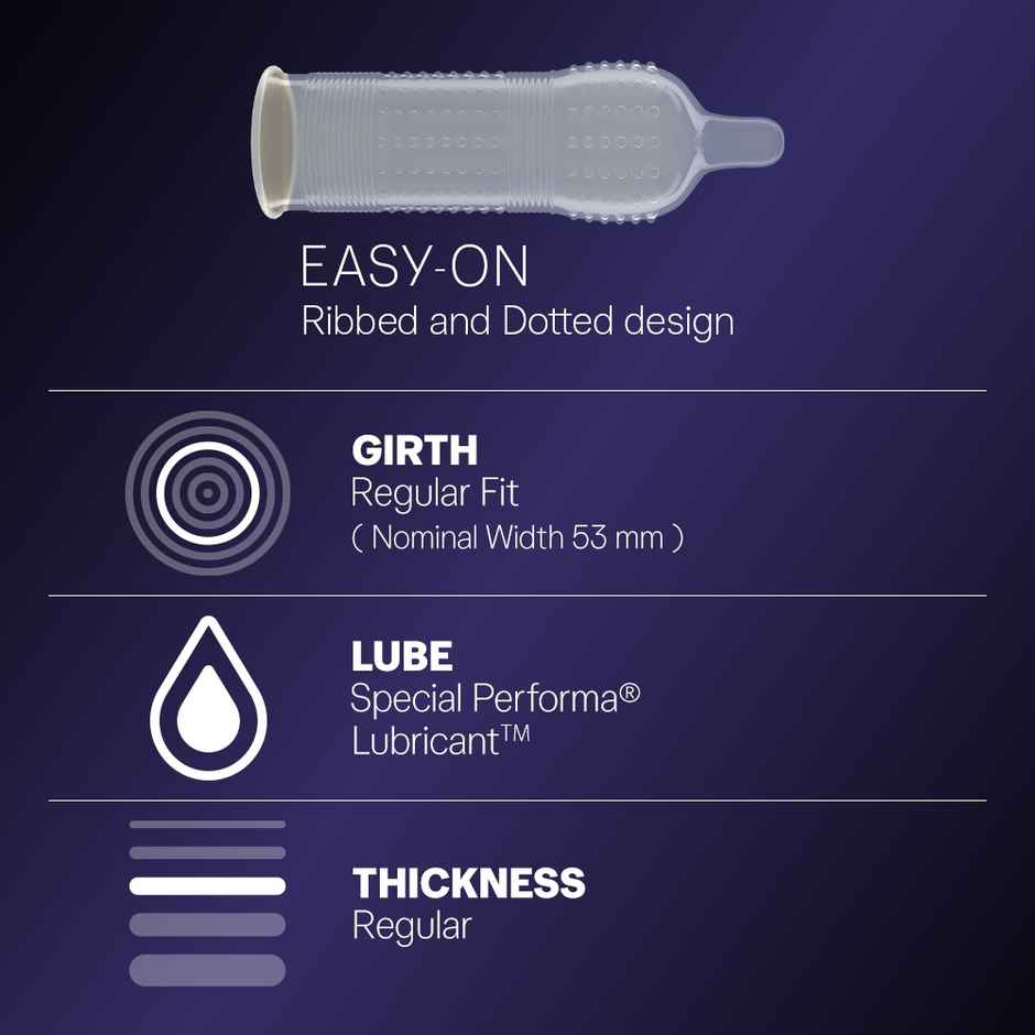 Durex Intense Condoms for her - Three Count Dotted and Ribbed condom with Desirex gel(3pc), Durex Air Ultra Thin Condoms(3pc) & Durex Condoms Mutual Climax(3pc) Combo