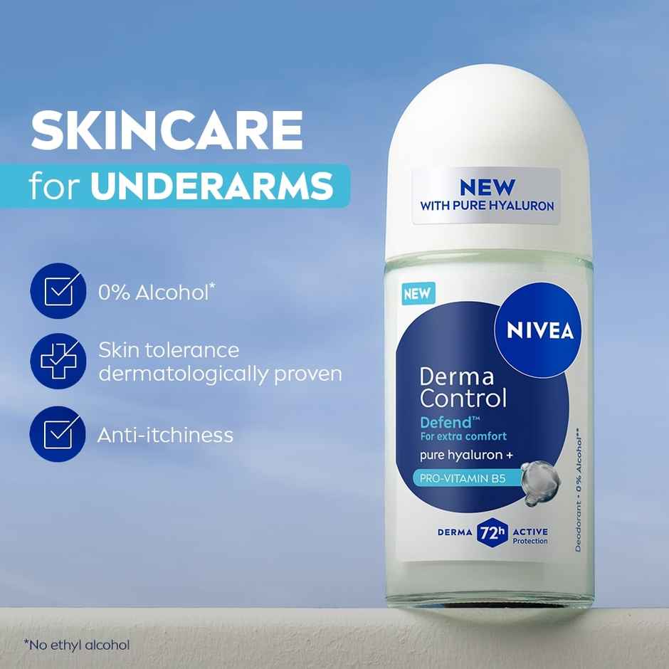 NIVEA Derma Control Defend Alcohol Pure Hyaluron and ProVit Underarm RollOn Women