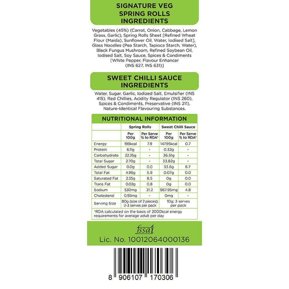 Prasuma Signature Veg Spring Rolls 6pc, 240g, No Preservatives or MSG  | Large Size, Extra Filling