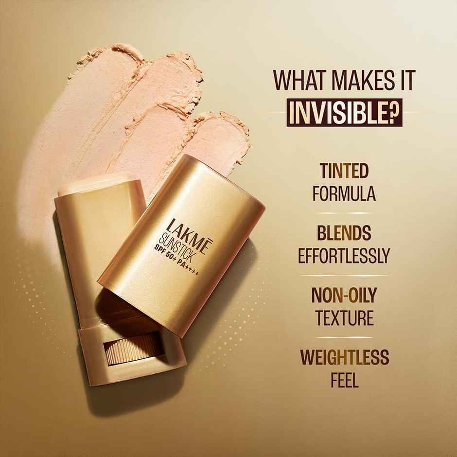 Lakme Sun Expert Invisible Sunstick, SPF 50 PA+++ for UVA/B, No white cast, on the go protection