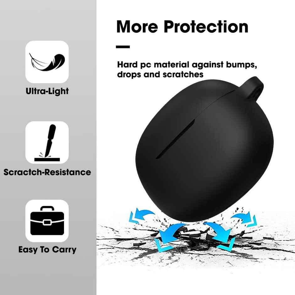 Sounce Earphone Case Cover for Realme TechLife Buds T100, Soft Silicone Skin Case Cover Shock-Absorbing Protective Case with Keychain-Black