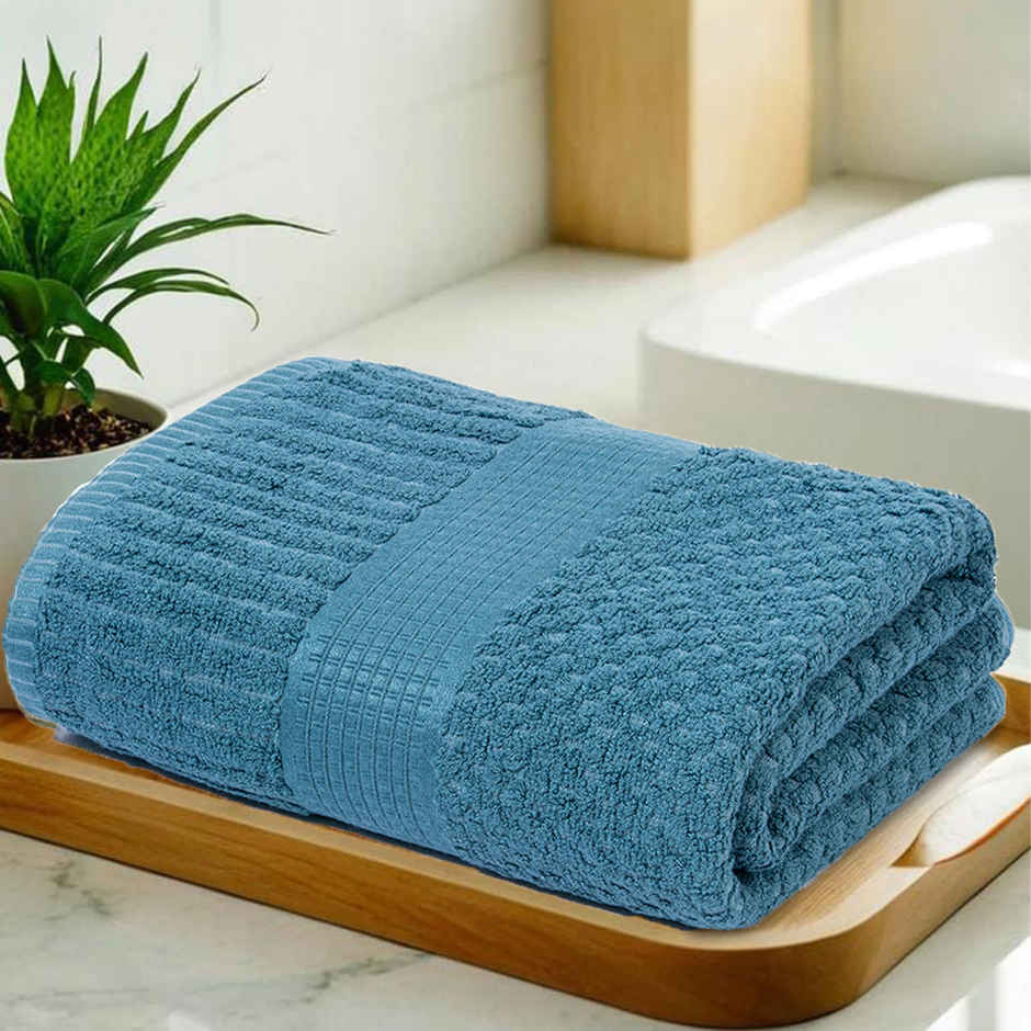 Mush Bamboo Popcorn Bath Towel 450 GSM Soft Absorbent Quick Dry Towel 70x140 cm Blue