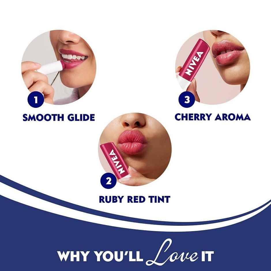 Nivea Cherry Shine Lip Balm (4.8g) & Nivea Deo Roll On Pearl Beauty Underarms 72H Protection (50ml) Combo