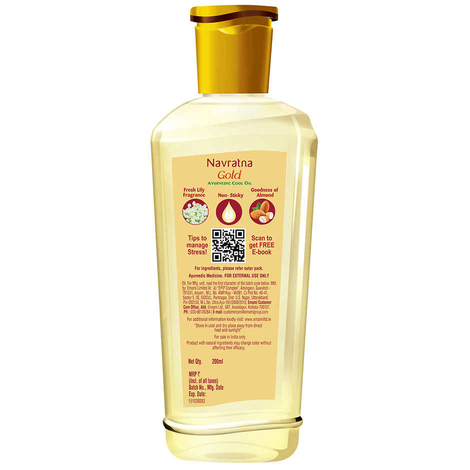 Navratna Gold Ayurvedic Cool Oil | Goodness of Almonds | Non-Sticky and Fresh Lily Fragrance