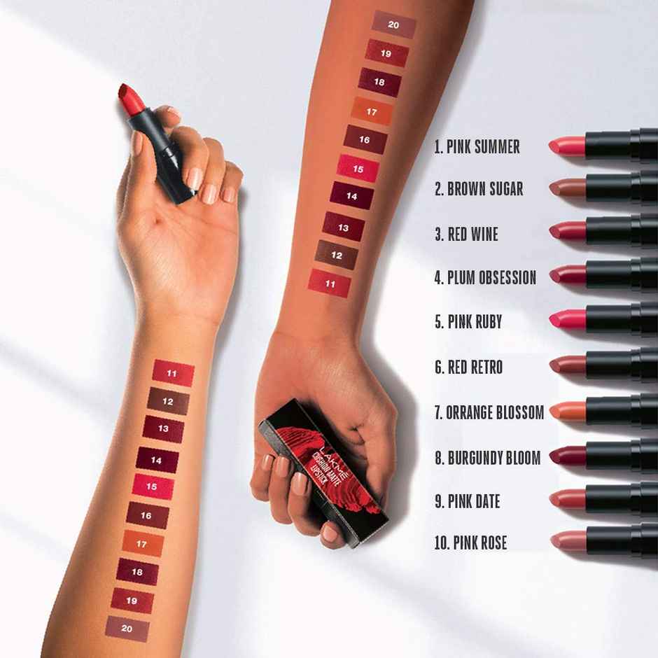 Lakme Forever Matte Lipstick Made With French Rose Oil Extracts - Burgundy Bloom