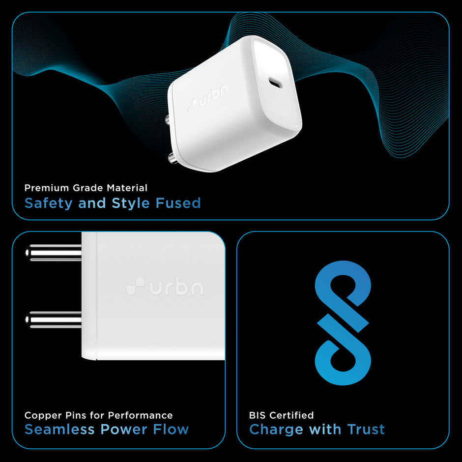 URBN 20W USB C iPhone GaN Charger | 2X Faster Charging | Power Delivery (PD) Adapter |for iPhone 15/14/13/12/11/Pro/Max/Mini | Samsung Galaxy | OnePlus, Pixel, Mi Redmi & More - White