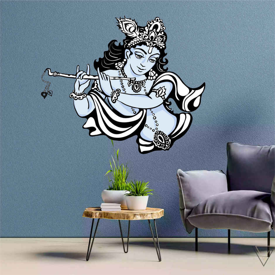 Divine Vibes Laddoo Gopal Krishna With Bansuri Wall Sticker