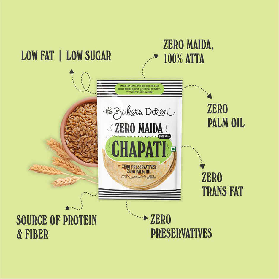 The Baker's Dozen Zero Maida Chapati | Ready to Eat | Ready to Cook | Wheat Roti | Clean Label