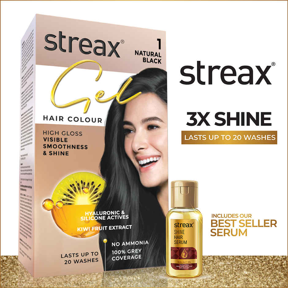 Streax Gel Hair Colour For Women, Natural Black 1 , |No Ammonia Hair Color|100% Grey Coverage