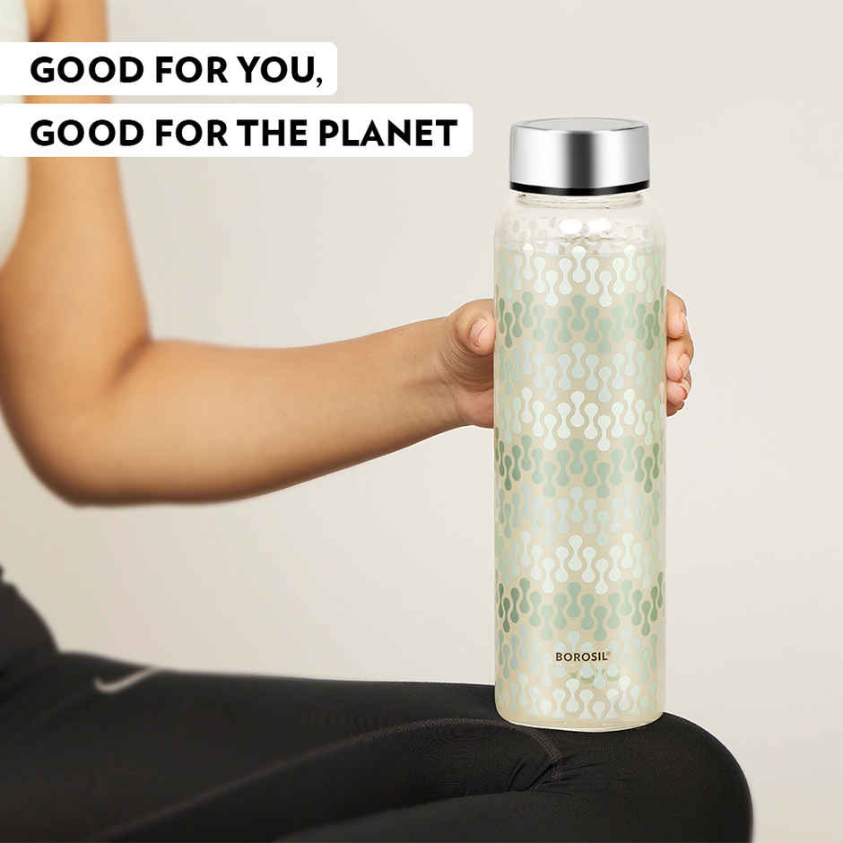 Borosil Vista Wide Mouth Bottle with Metal Lid | Borosilicate Glass | Dishwasher Safe - 1 L