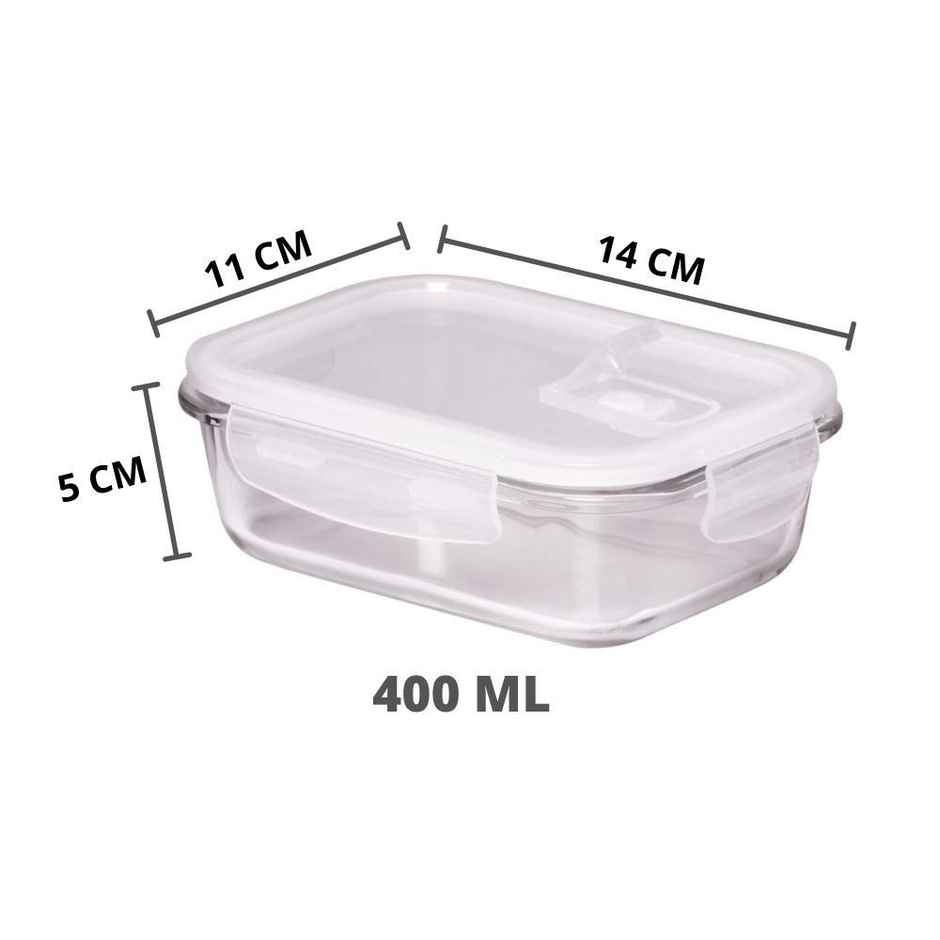 Femora Borosilicate Rectangular Glass Food Storage Container With Air Vent Lid - 400Ml