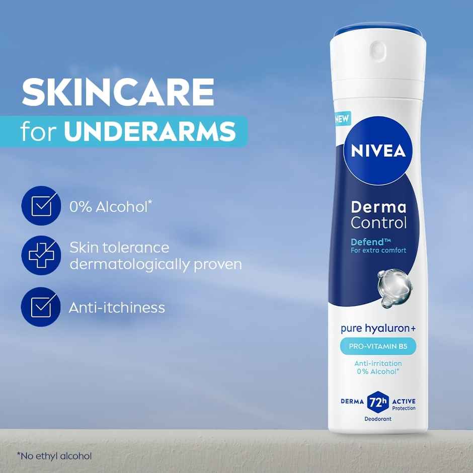 NIVEA Derma Control Defend Alcohol Pure Hyaluron and ProVitB Underarm Deo Spray for Women