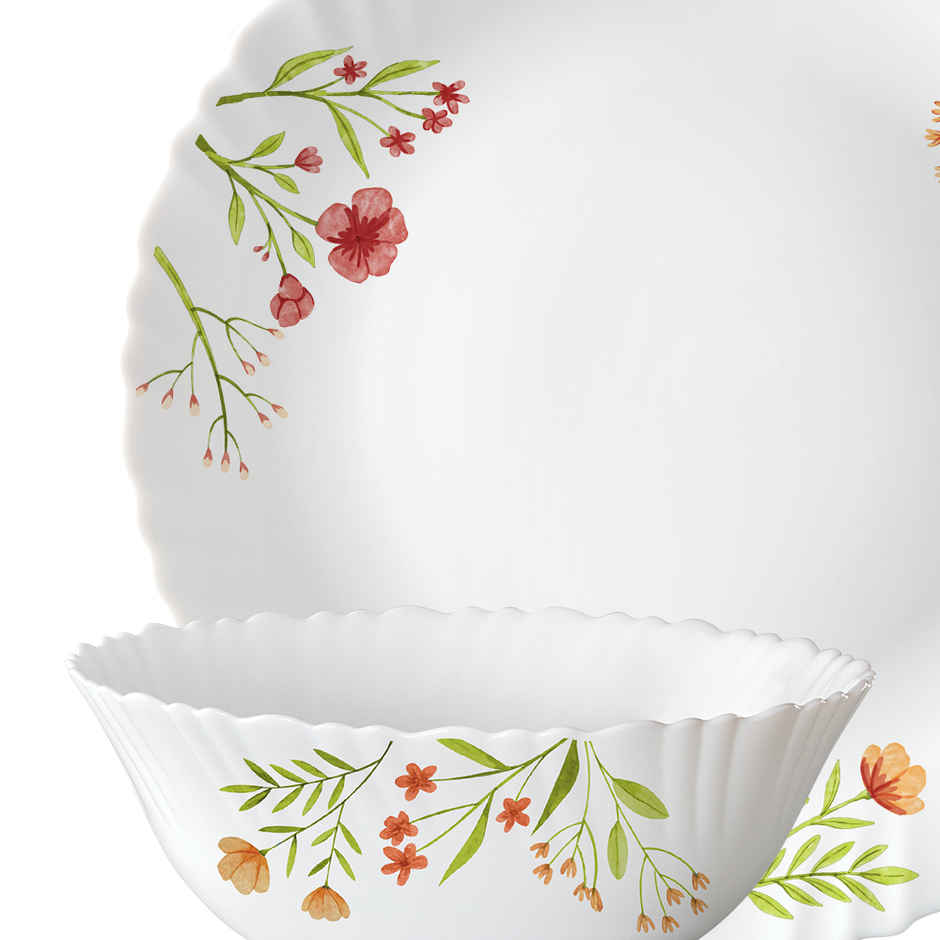 Larah by Borosil Coral Dinner Set | Opalware Crockery for Dining & Gifting | White - 21 pcs