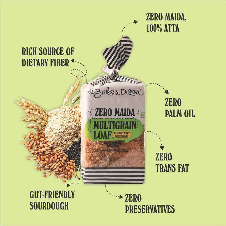 The Baker's Dozen Zero Maida Multigrain Bread | Gut Friendly | Whole Wheat | Healthy Bread