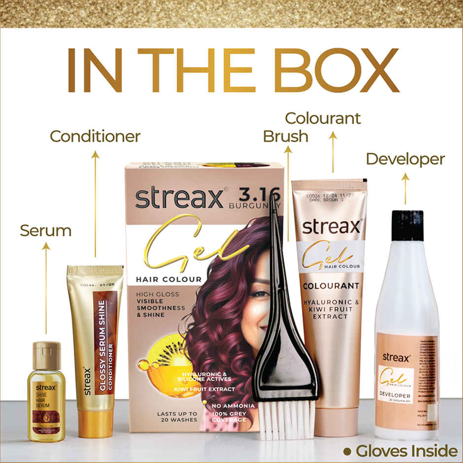 Streax Gel Hair Colour Burgundy 3.16 , 80 ml | 100% grey coverage 