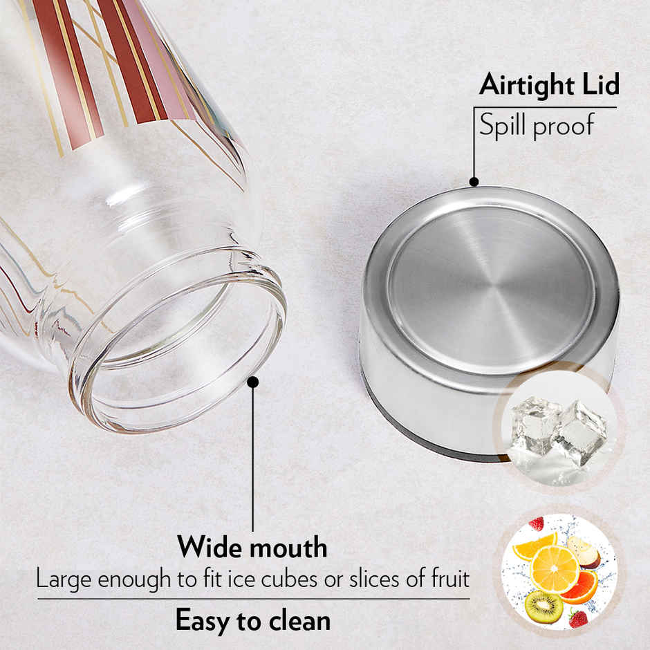 Borosil Prism Wide Mouth Bottle with Metal Lid Borosilicate Glass Dishwasher Safe
